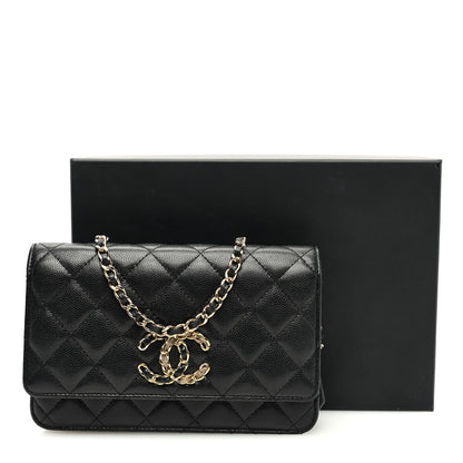 Chanel Caviar Quilted French New Wave Chain CC Wallet On Chain WOC Black 11 of 11