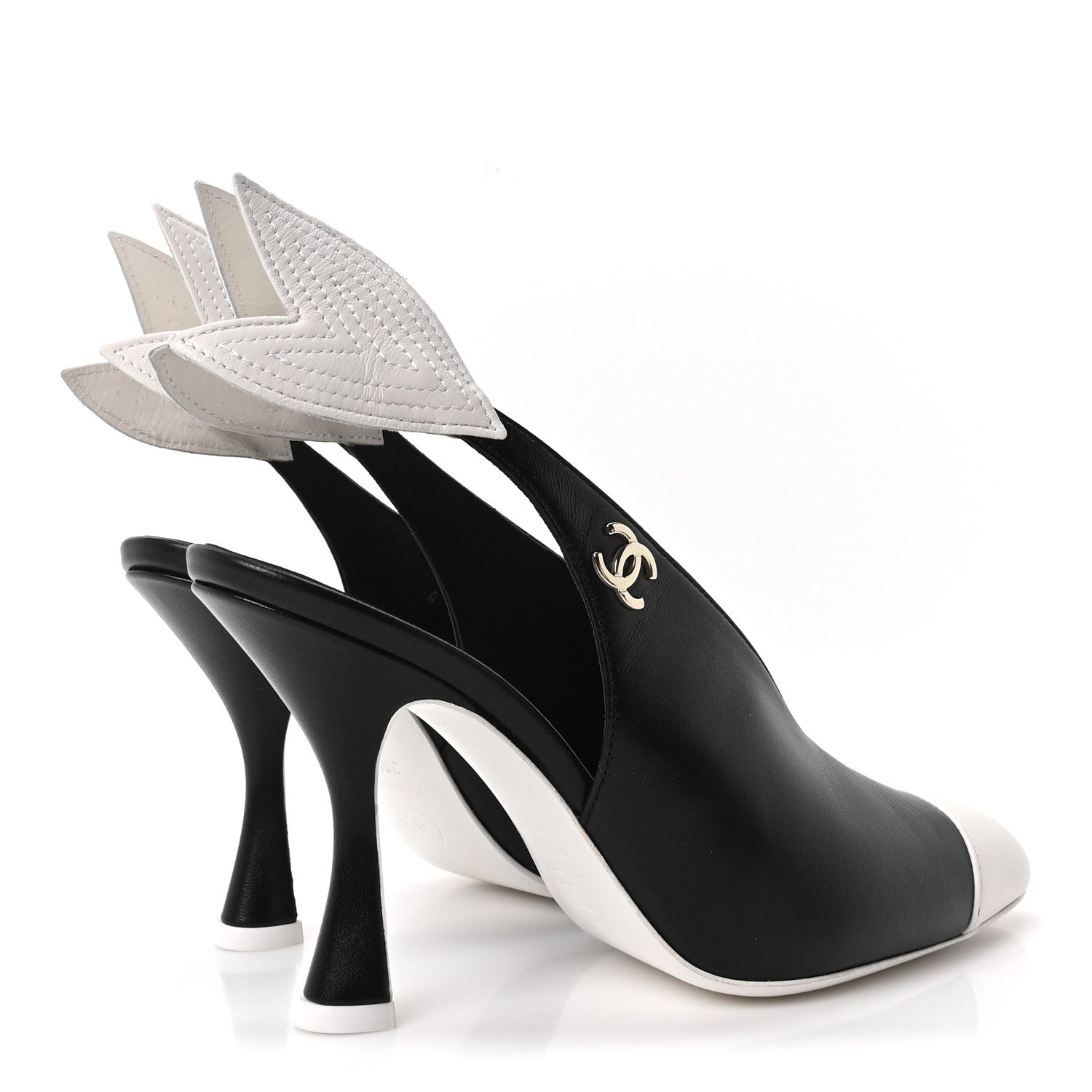 Chanel Lambskin Slingback Pumps 36.5 Black White 5 of 10