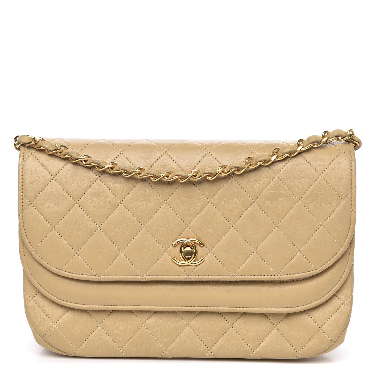 Lambskin Quilted Medium Double Flap Beige