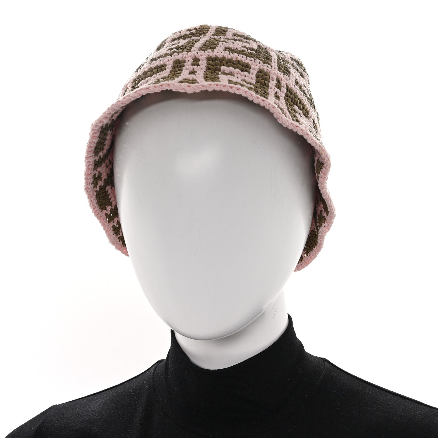 Fendi Cotton Rayon FF Woven Bucket Hat S/M Pink Khaki 1816534
