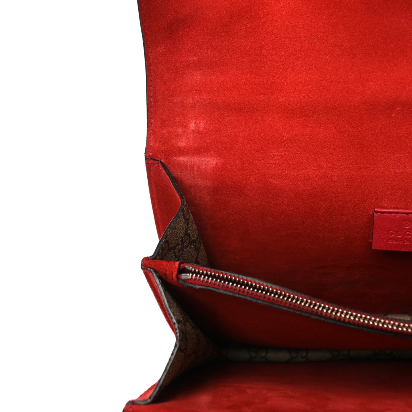 GG Supreme Monogram Suede Cudu Medium Dionysus Shoulder Bag Beige Ebony Vulcanic Red