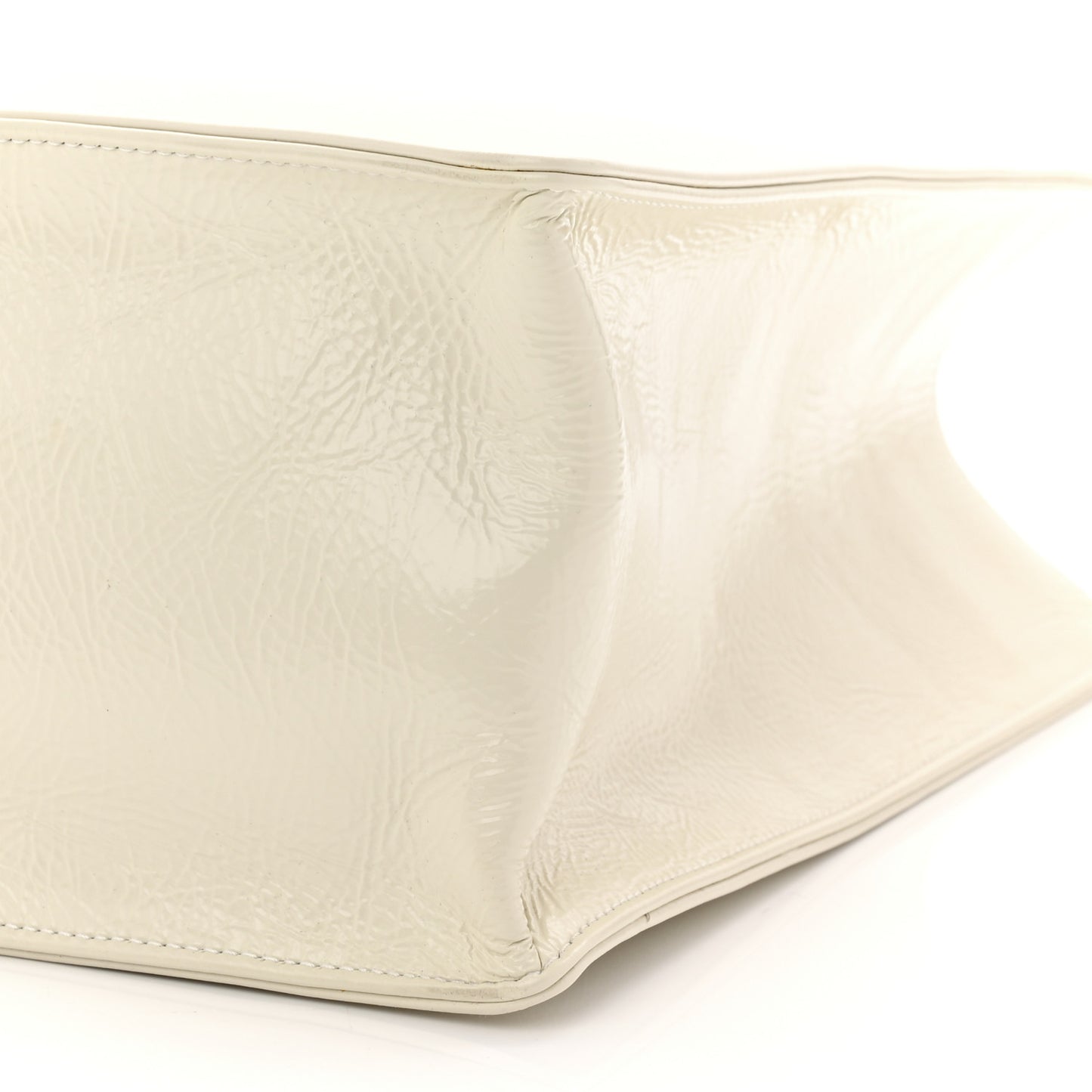 Shiny Aged Calfskin Shopping Bag White