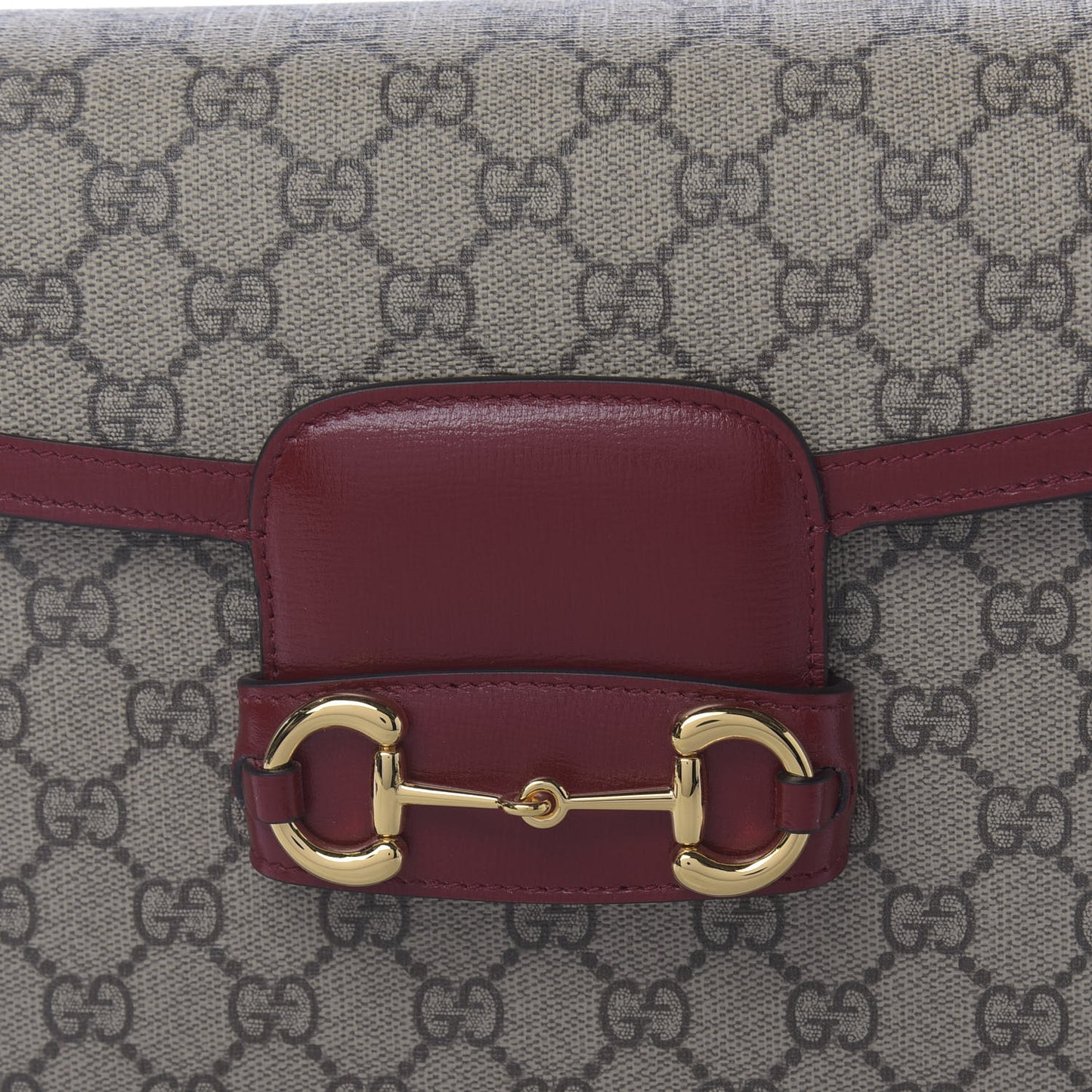 GG Supreme Monogram Azalea Calfskin Horsebit 1955 Shoulder Bag Beige Ebony New Cherry Red
