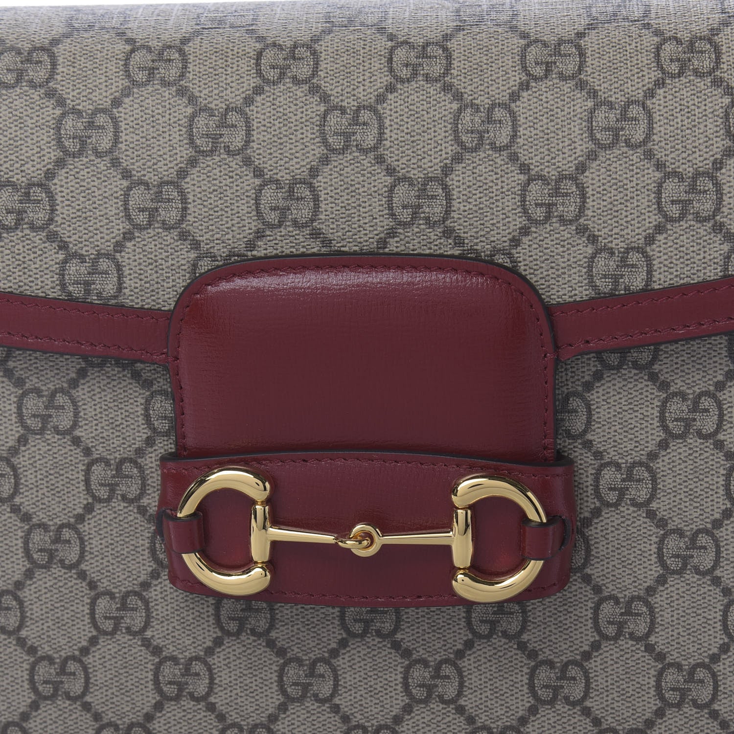 Gucci GG Supreme Monogram Azalea Calfskin Horsebit 1955 Shoulder Bag Beige Ebony New Cherry Red 9 of 9