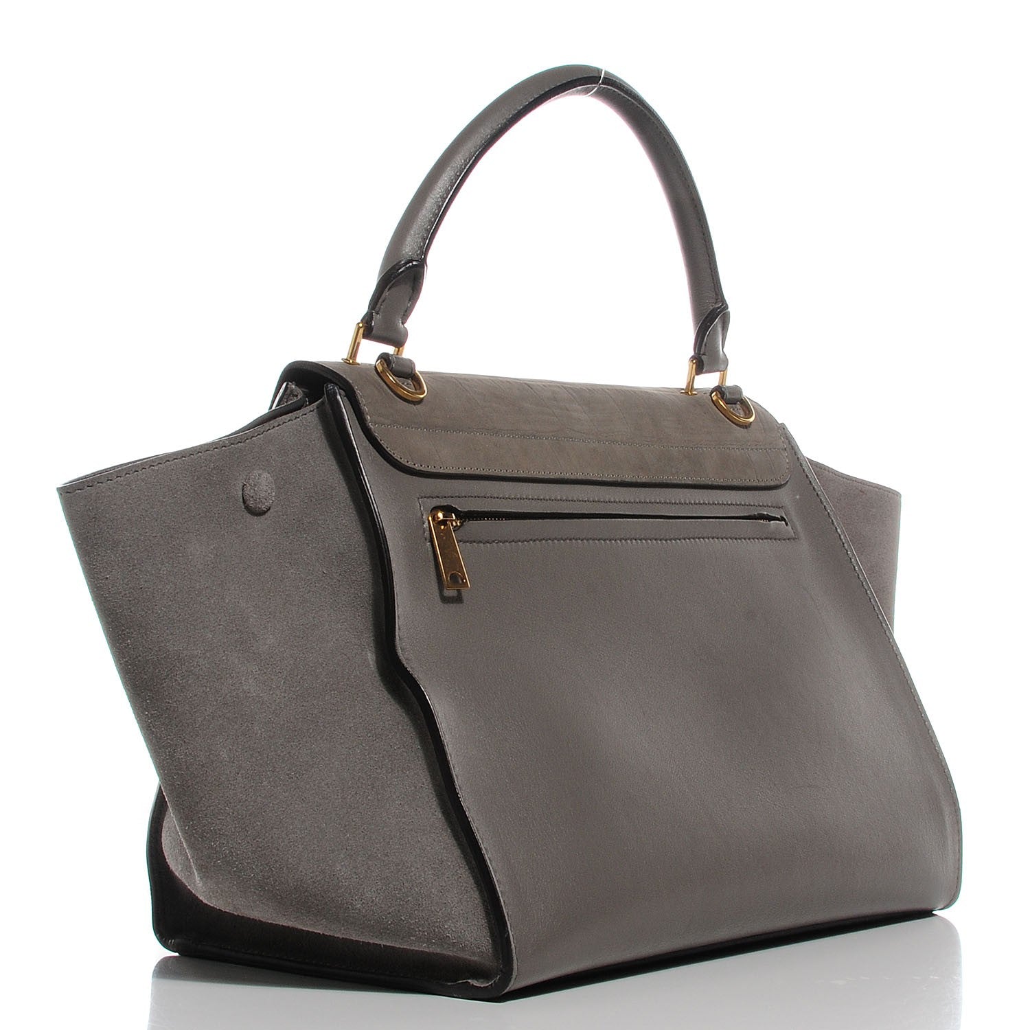 Celine Crocodile Embossed Nubuck Medium Trapeze Grey 3 of 9