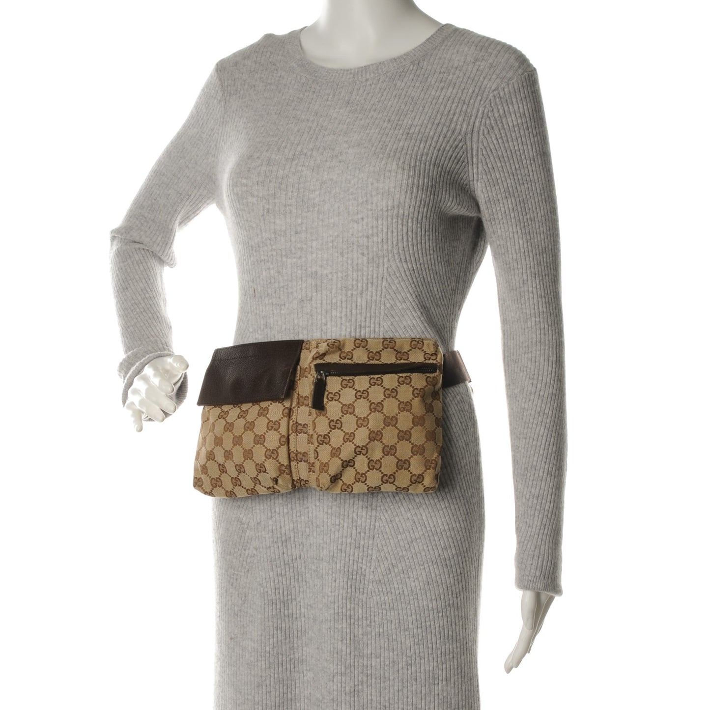 GG Monogram Double Pocket Belt Bag Dark Brown
