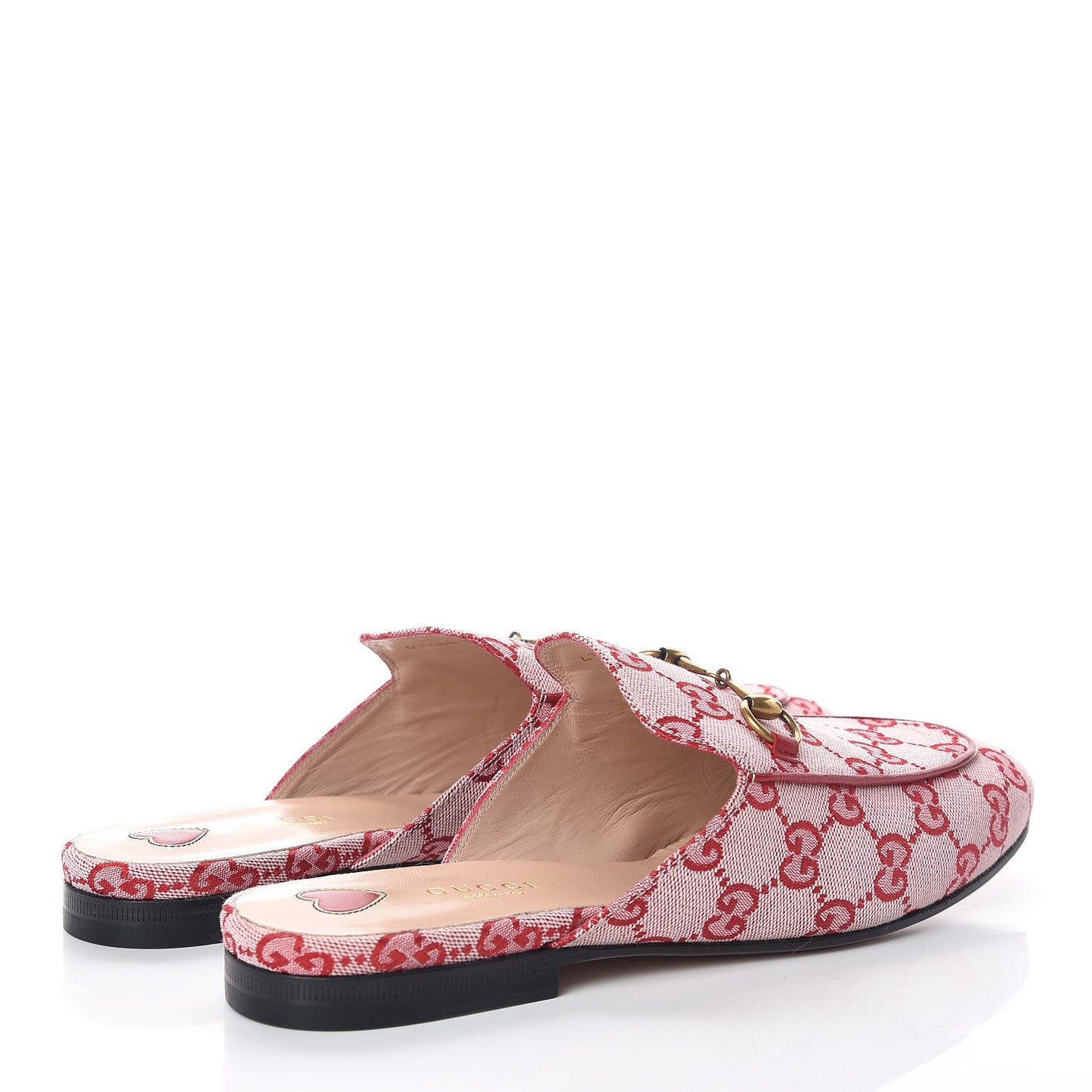 Canvas GG Monogram Horsebit Womens Princetown Slippers 39 Gardenia Hibiscus Red