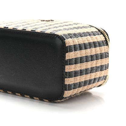 Chanel Raffia Jute Striped Small Vanity Case With Chain Black Beige 9 of 9