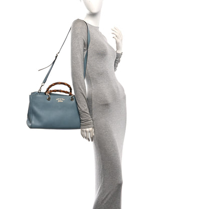 Gucci Pebbled Calfskin Medium Bamboo Shopper Tote Light Blue 2 of 10