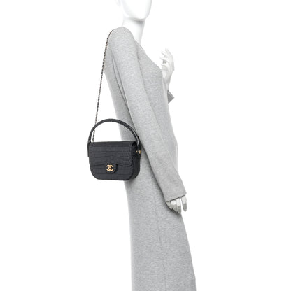 Chanel Calfskin Crocodile Embossed Turn Around Mini Flap Dark Grey 2 of 12