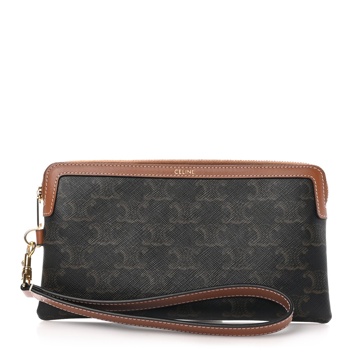 Triomphe Calfskin Long Pouch With Strap Tan