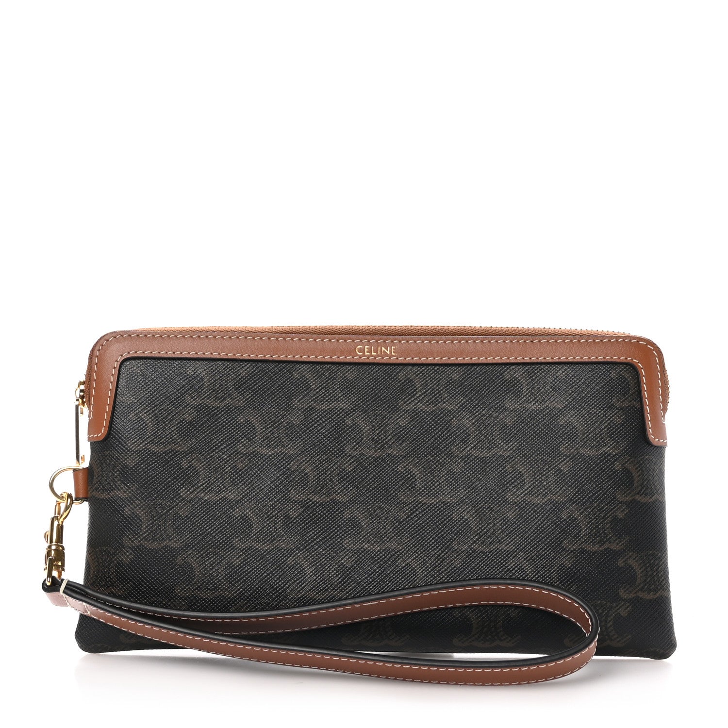 Celine Triomphe Calfskin Long Pouch With Strap Tan 1 of 8