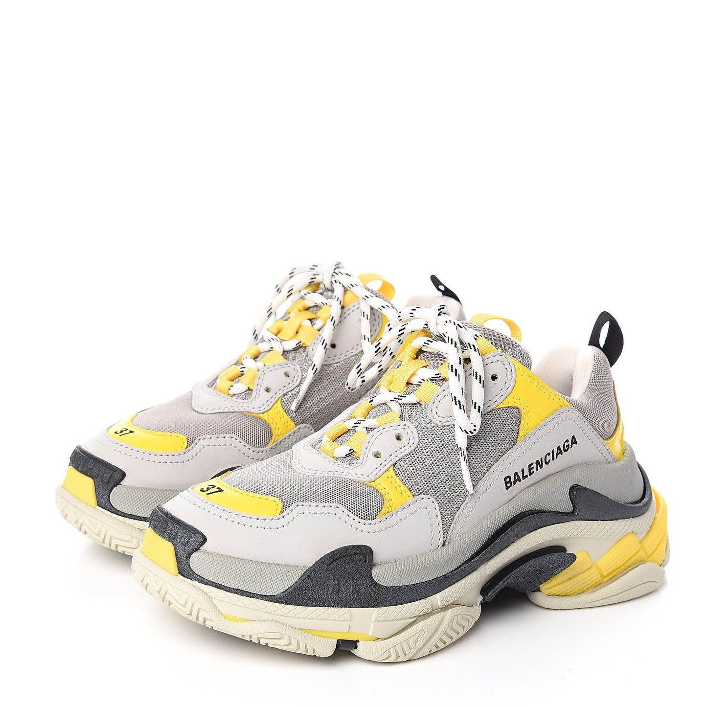 Fabric Mesh Womens Triple S Sneakers 37 Yellow Grey White