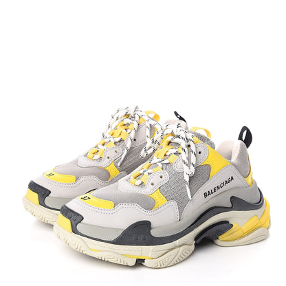 Balenciaga Fabric Mesh Womens Triple S Sneakers 37 Yellow Grey White 3 of 8