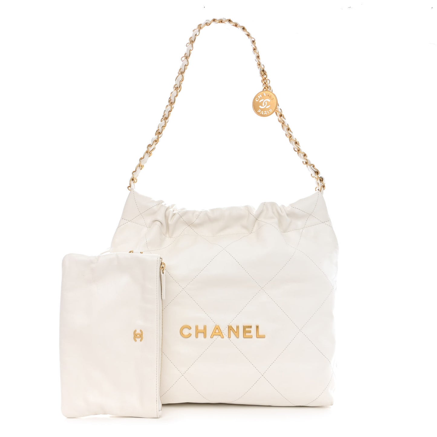 Shiny Calfskin Quilted Small Chanel 22 White