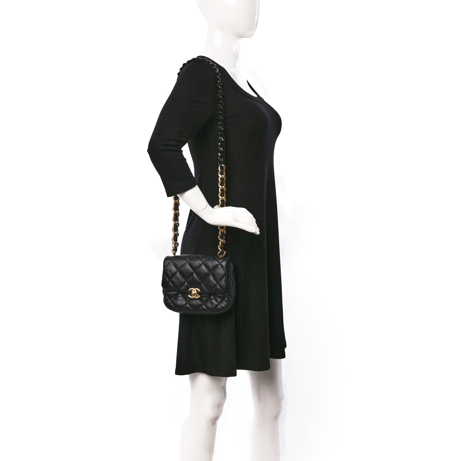 Chanel Lambskin Quilted Mini Lacquered Chain Flap Black 2 of 9