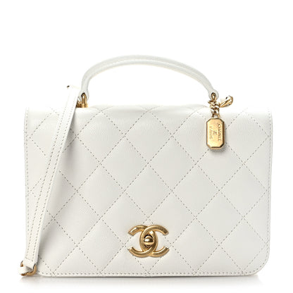 Chanel Caviar Quilted Small Top Handle Flap White 1 of 10
