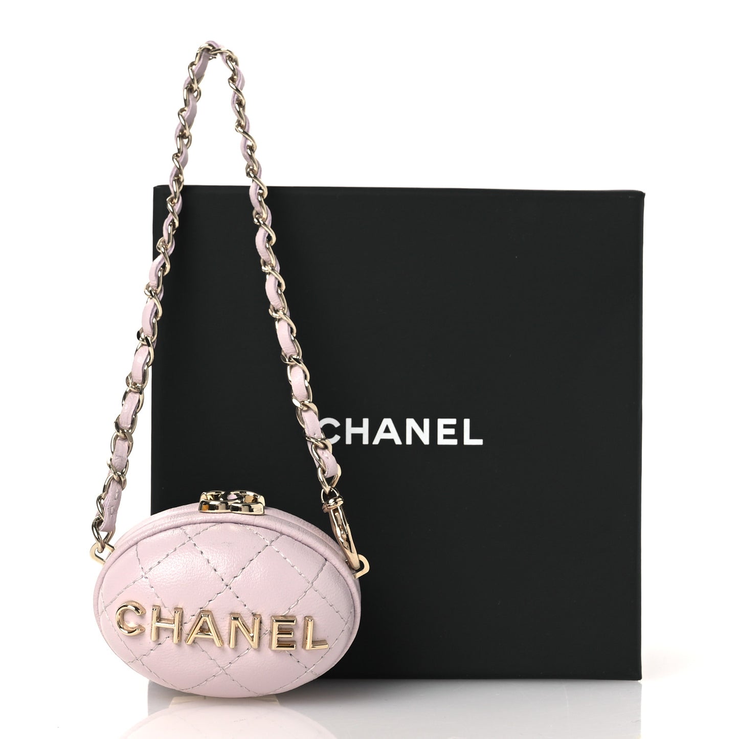 Lambskin Quilted Oval Mini Bag Charm Light Purple