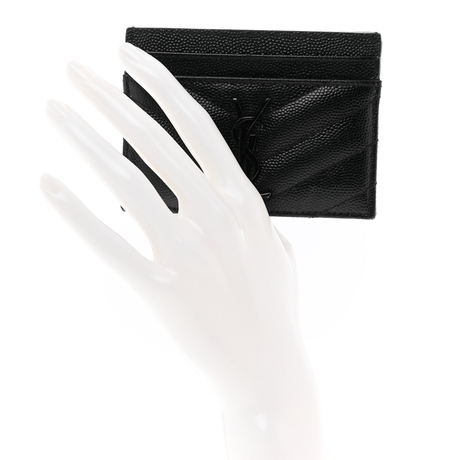 Saint Laurent Grain De Poudre Matelasse Chevron Monochrome Monogram Credit Card Case Black 2 of 8
