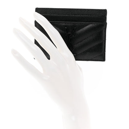 Saint Laurent Grain De Poudre Matelasse Chevron Monochrome Monogram Credit Card Case Black 2 of 8