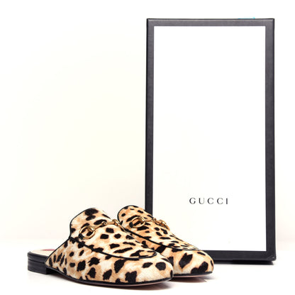 Gucci Calf Hair Leopard Print Womens Princetown Slippers 35 Naturale Black 11 of 11