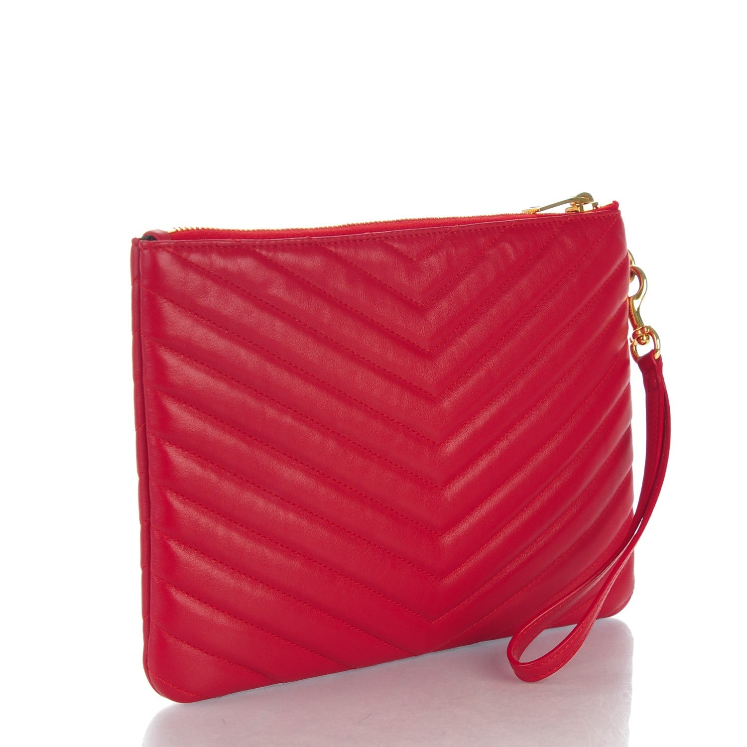 Saint Laurent Calfskin Matelasse Chevron Monogram A5 Wristlet Red 3 of 7