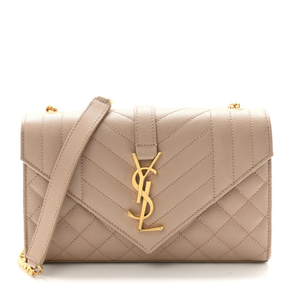 Saint Laurent Grain De Poudre Textured Mixed Matelasse Triquilt Small Monogram Satchel Dark Beige 1 of 9