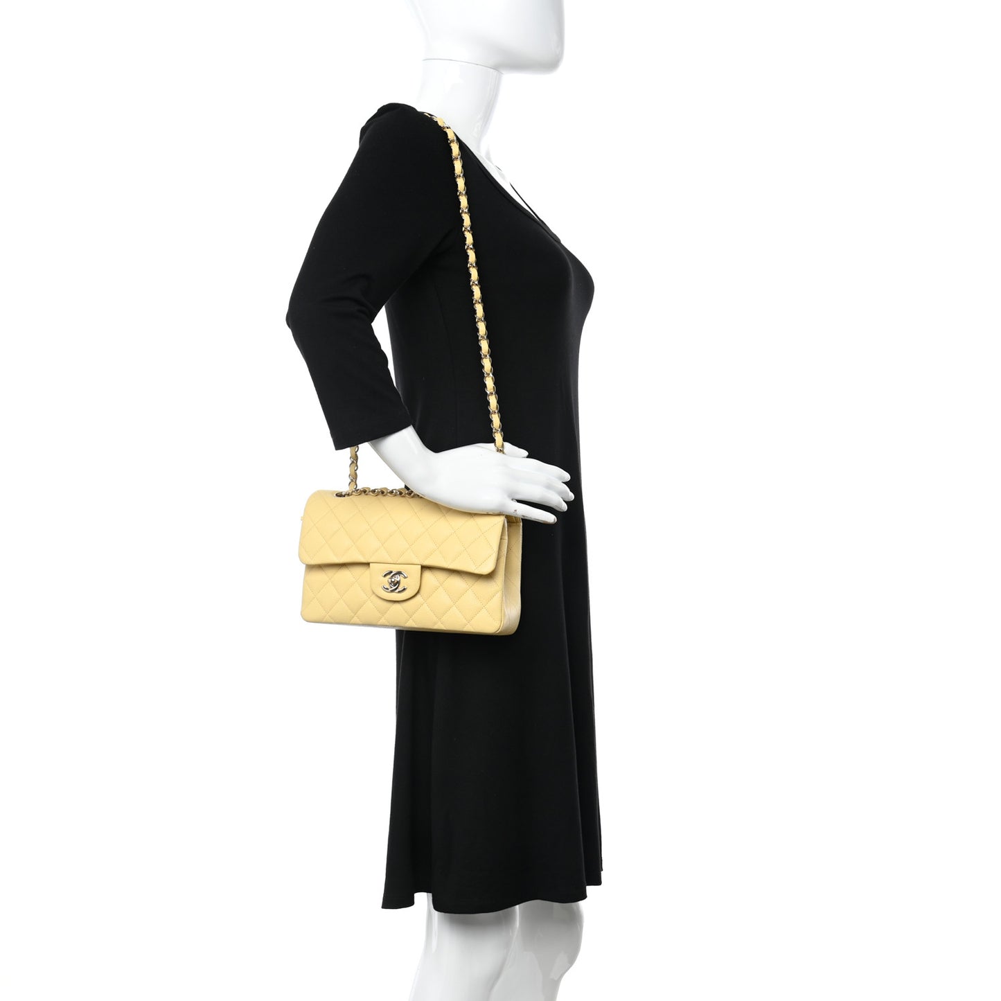 Caviar Quilted Small Double Flap Yellow
