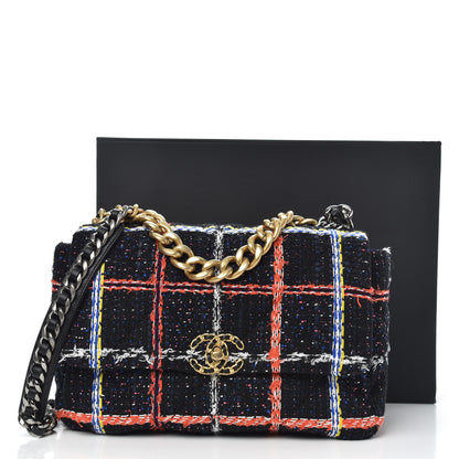Chanel Tweed Quilted Large Chanel 19 Flap Black Orange Blue 12 of 12