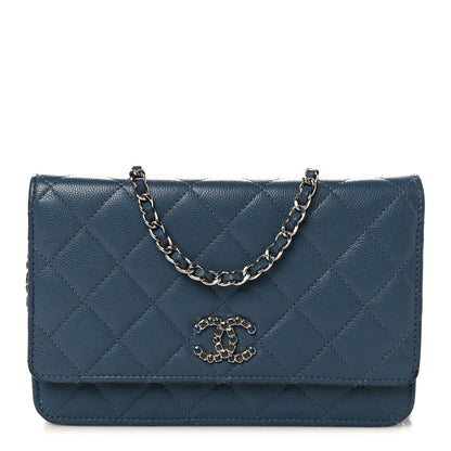 Chanel Shiny Caviar Quilted Enamel CC Wallet On Chain WOC Blue 1 of 12