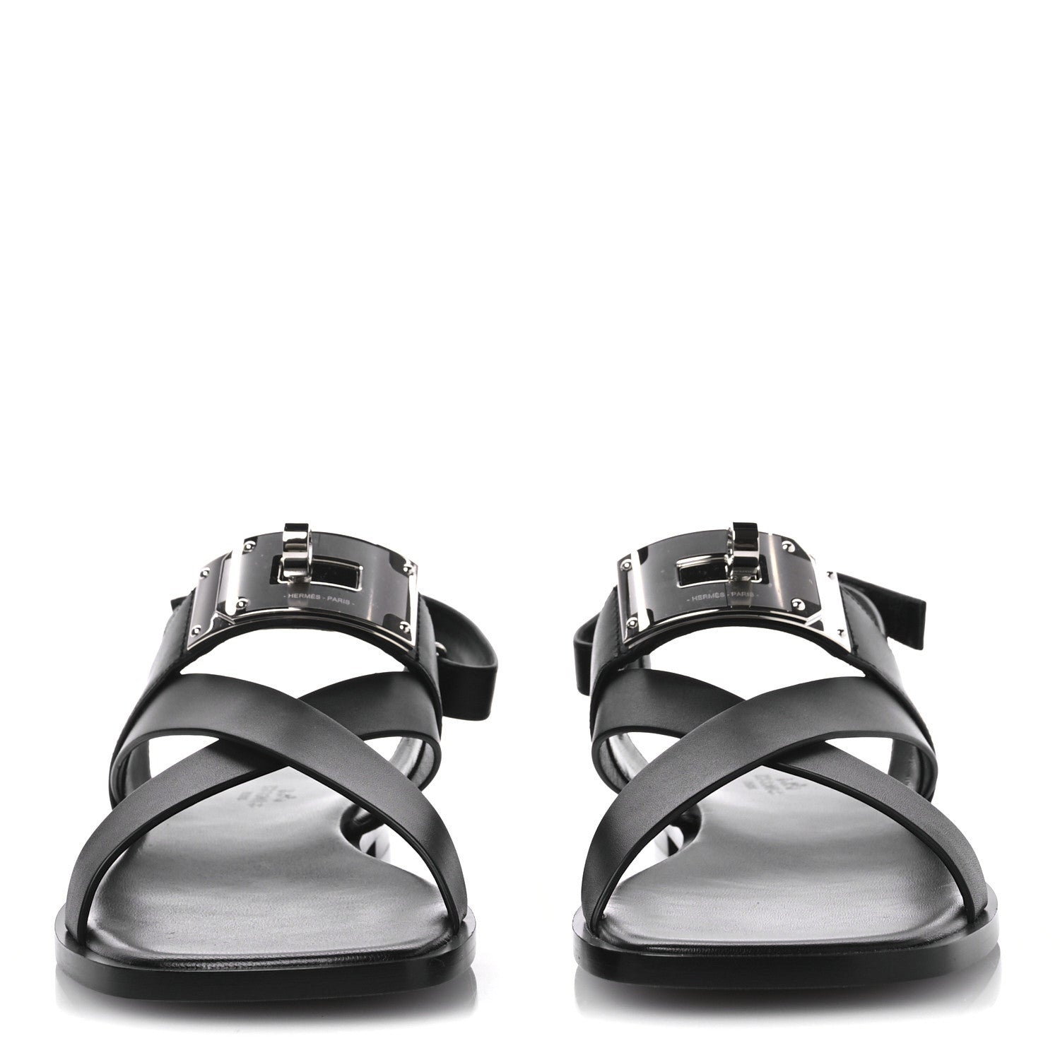 Hermes Calfskin Womens Ines Sandals 39 Black 3 of 9