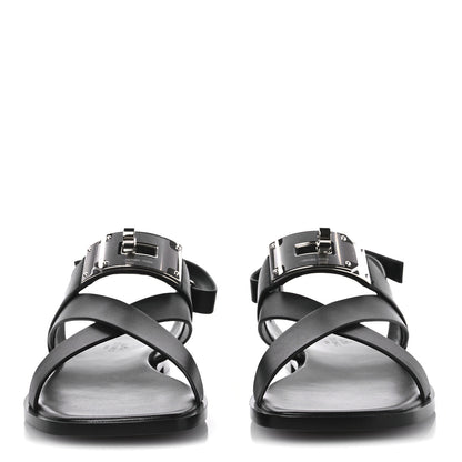 Hermes Calfskin Womens Ines Sandals 39 Black 3 of 9