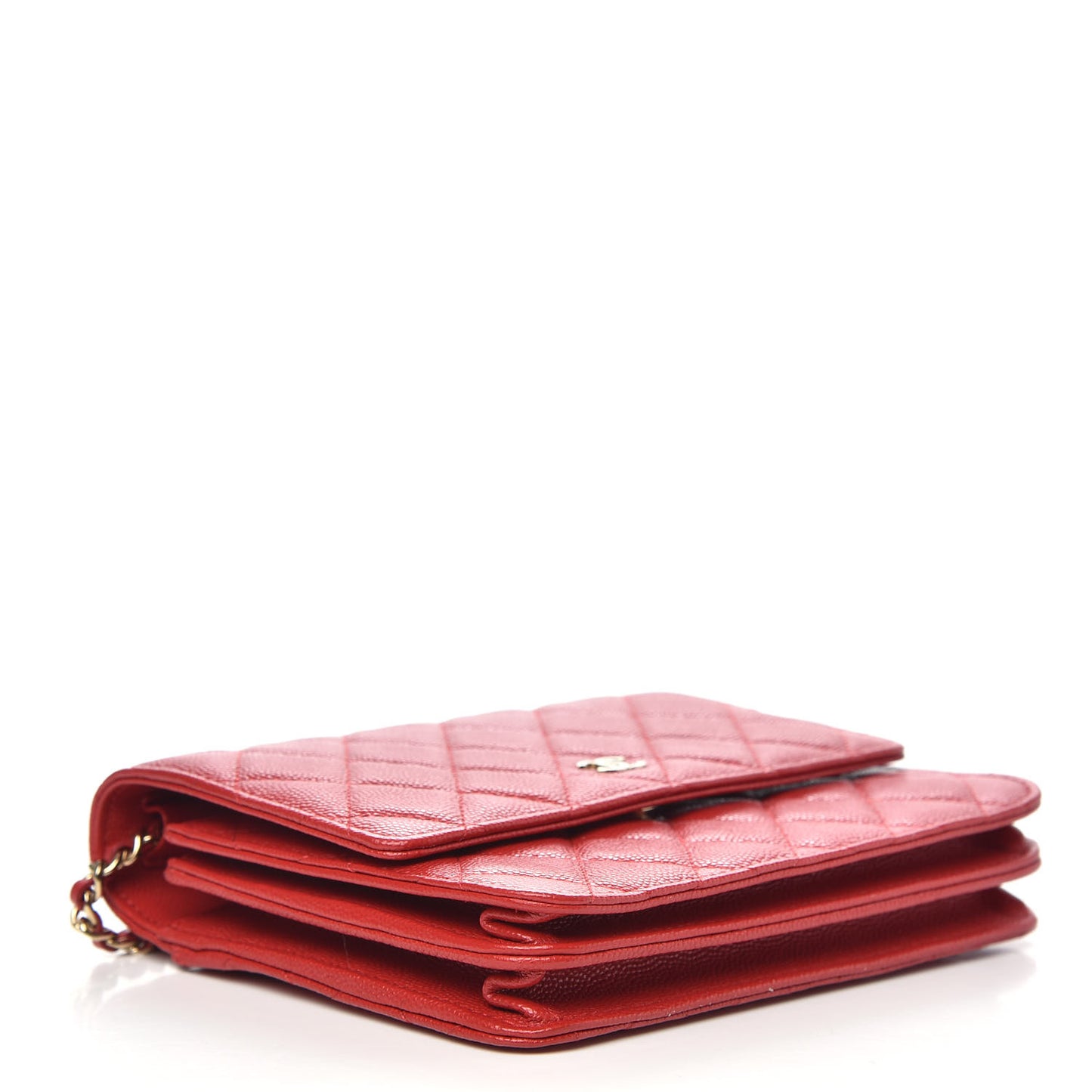 Caviar Quilted Square Wallet On Chain WOC Red
