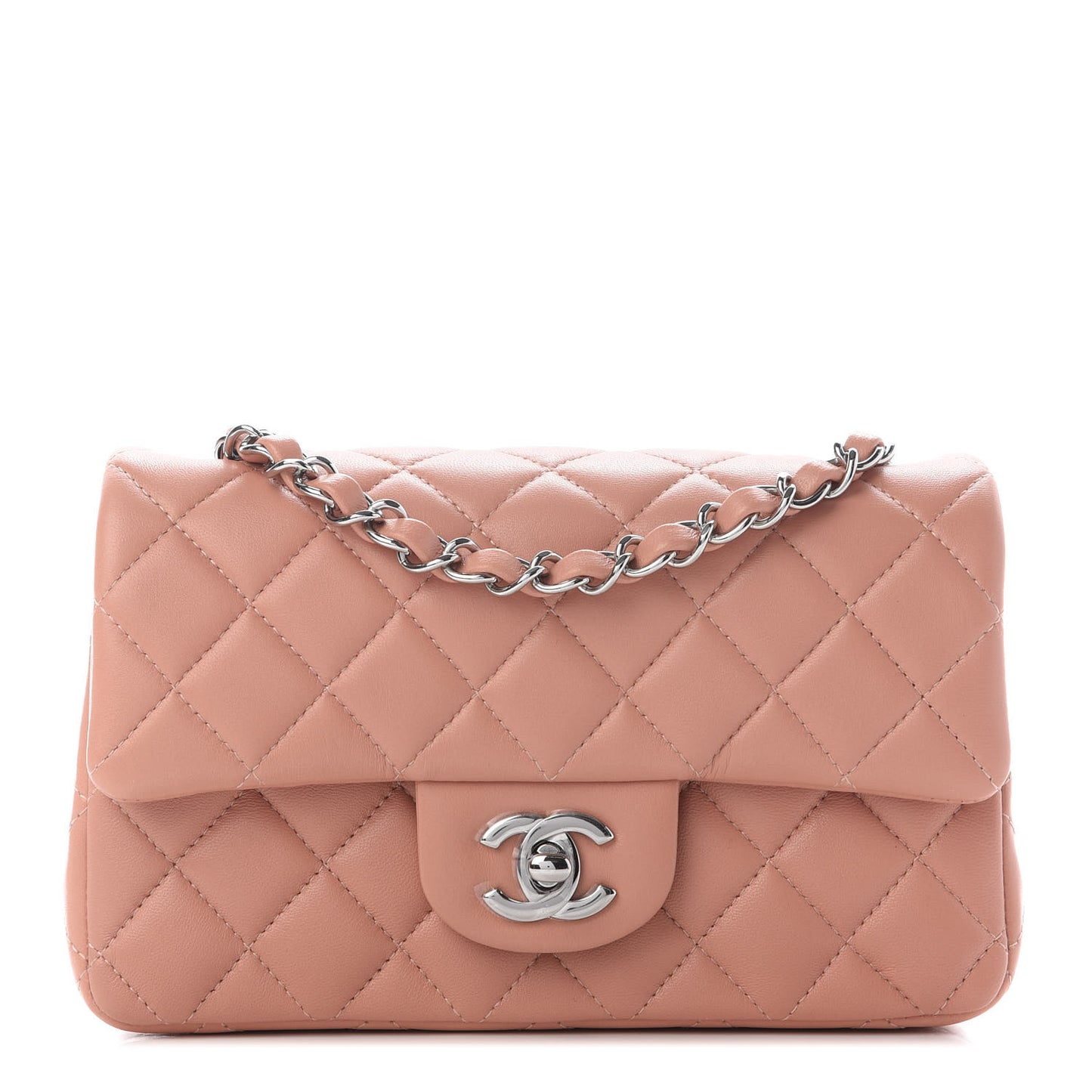 Lambskin Quilted Mini Rectangular Flap Dark Pink