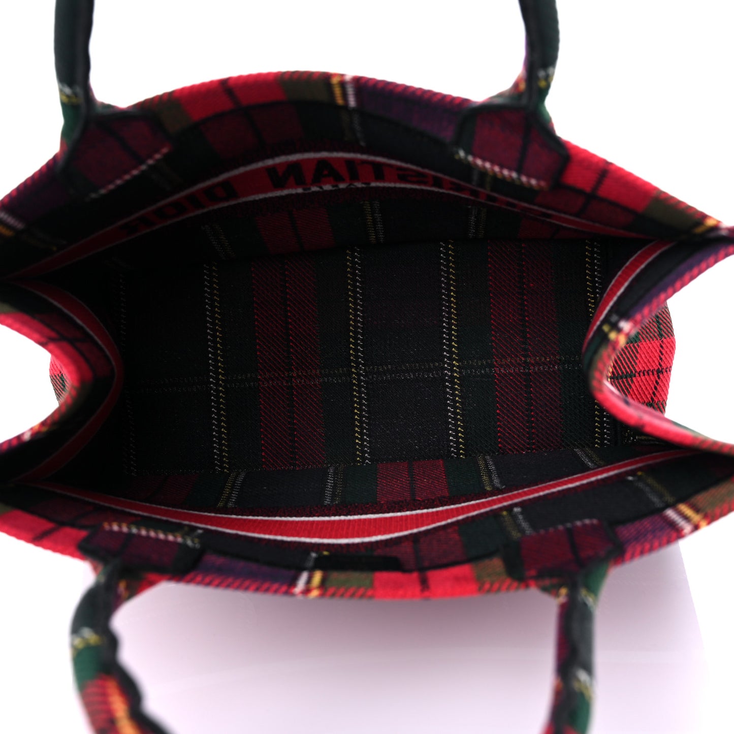 Canvas Embroidered Medium Tartan Check Book Tote Red Multicolor