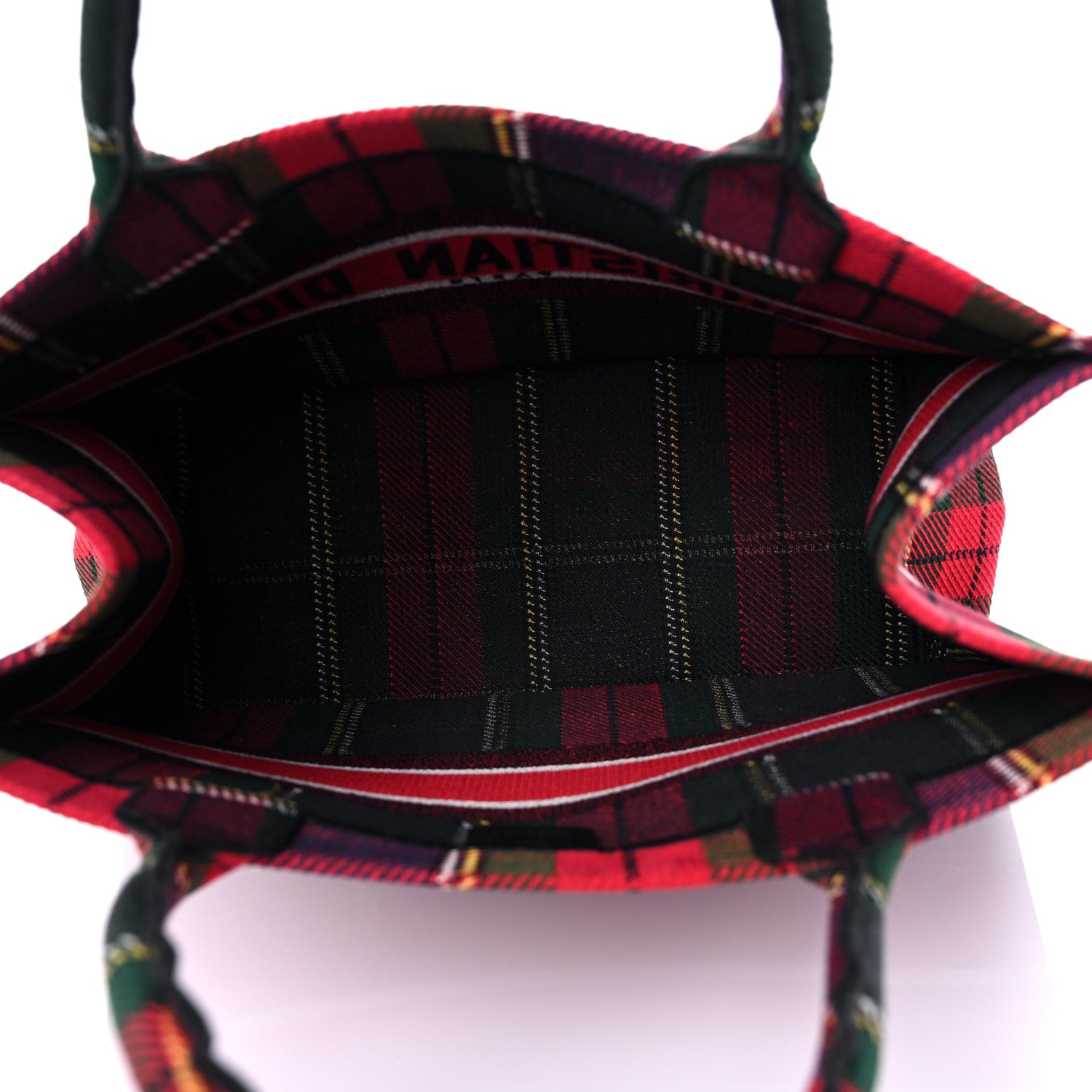 Christian Dior Canvas Embroidered Medium Tartan Check Book Tote Red Multicolor 5 of 12