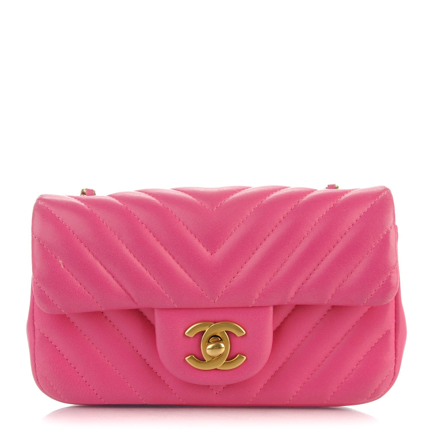 Chanel Lambskin Chevron Quilted Extra Mini Rectangular Flap Dark Pink 1 of 14