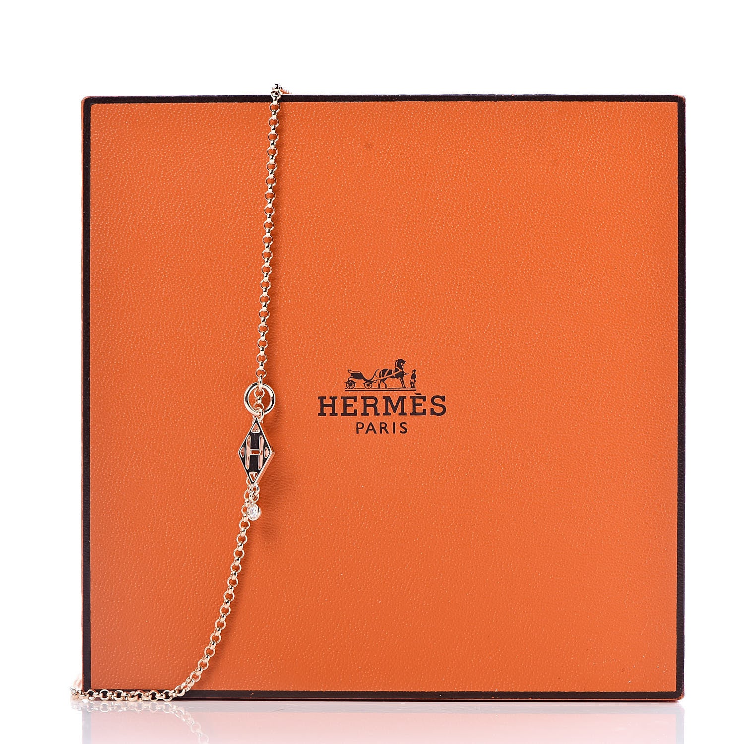 Hermes 18K Rose Gold Diamond Gambade Pendant Necklace 6 of 6