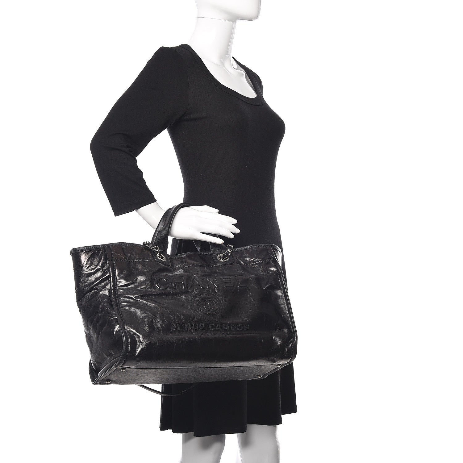 Chanel Glazed Calfskin Large Deauville Tote Black 2 of 12