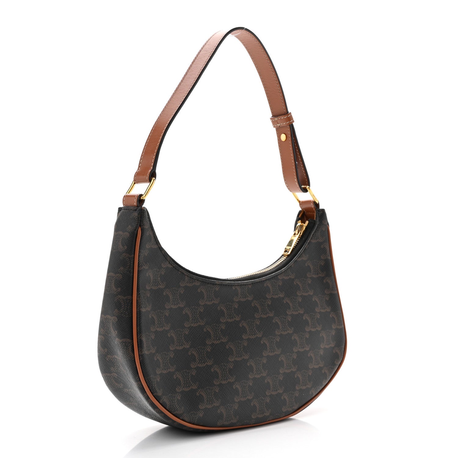Celine Triomphe Canvas Calfskin Ava Shoulder Bag Tan 3 of 14
