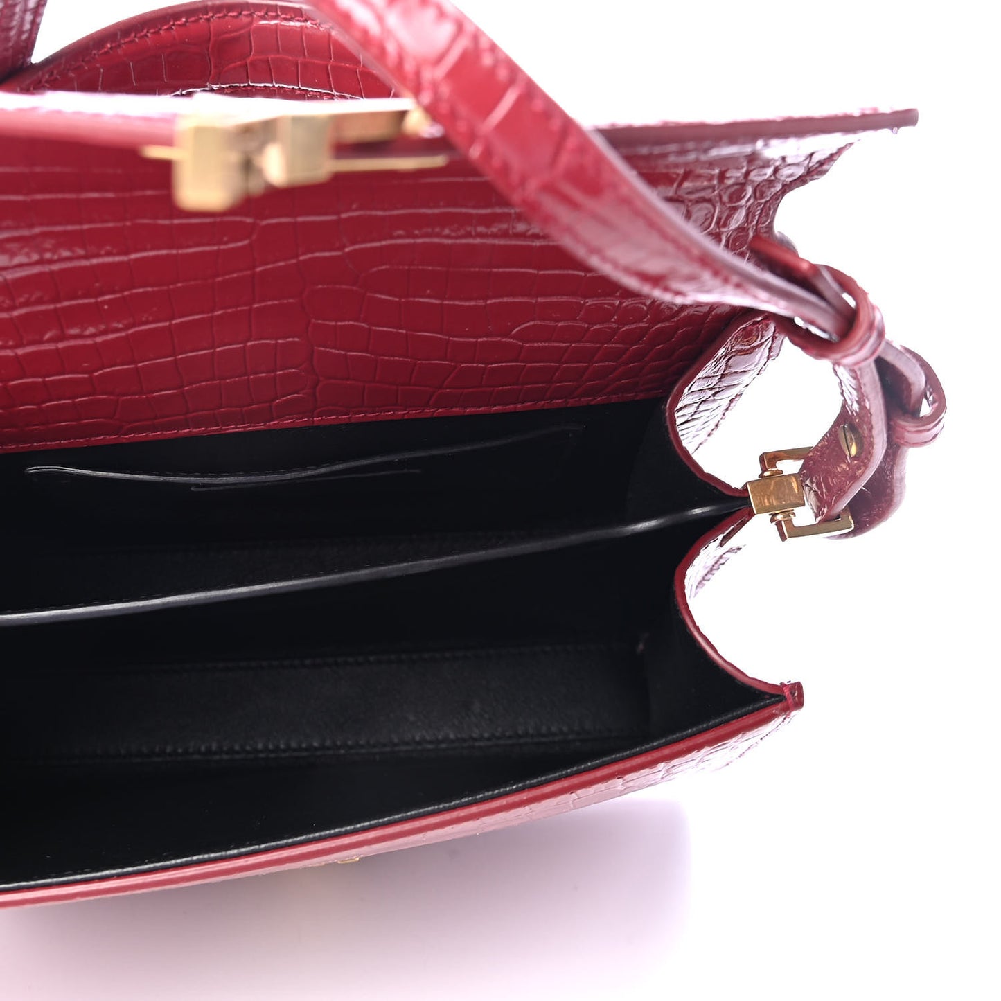 Calfskin Crocodile Embossed Mini Classic Monogram Cassandra Top Handle Red