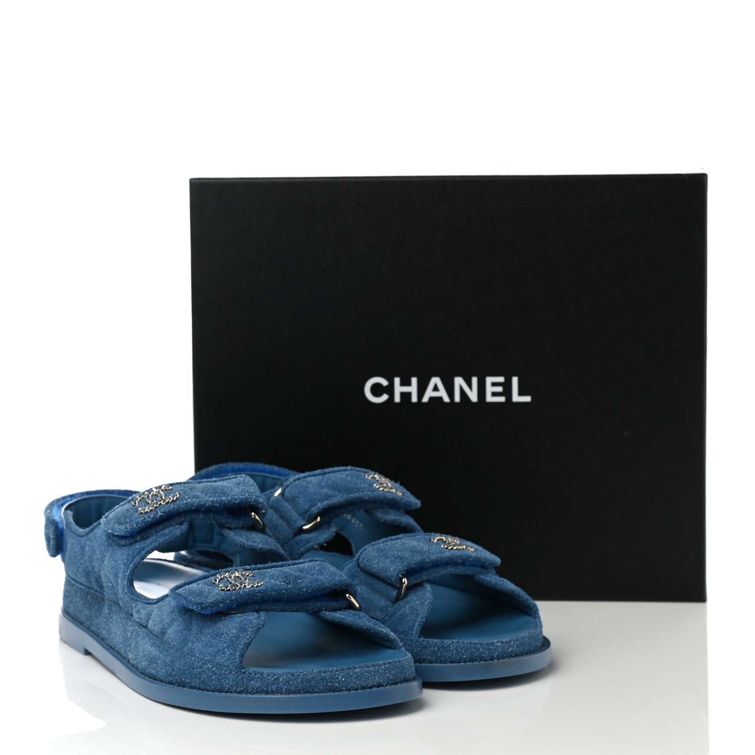 Chanel Suede Calfskin Velcro Dad Sandals 41.5 Blue 9 of 9