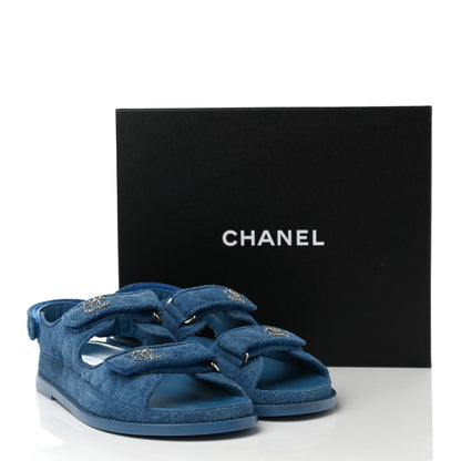 Chanel Suede Calfskin Velcro Dad Sandals 41.5 Blue 9 of 9