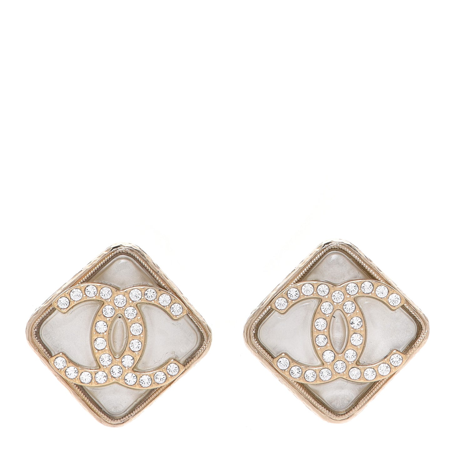 Pearl Crystal CC Square Earrings Gold