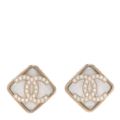 Chanel Pearl Crystal CC Square Earrings Gold 1 of 5