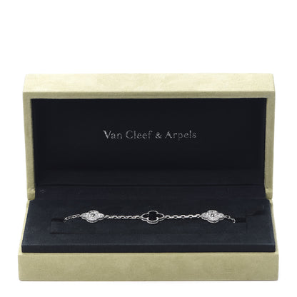 Van Cleef & Arpels 18K White Gold Diamond Black Onyx 5 Motifs Vintage Alhambra Bracelet 7 of 7