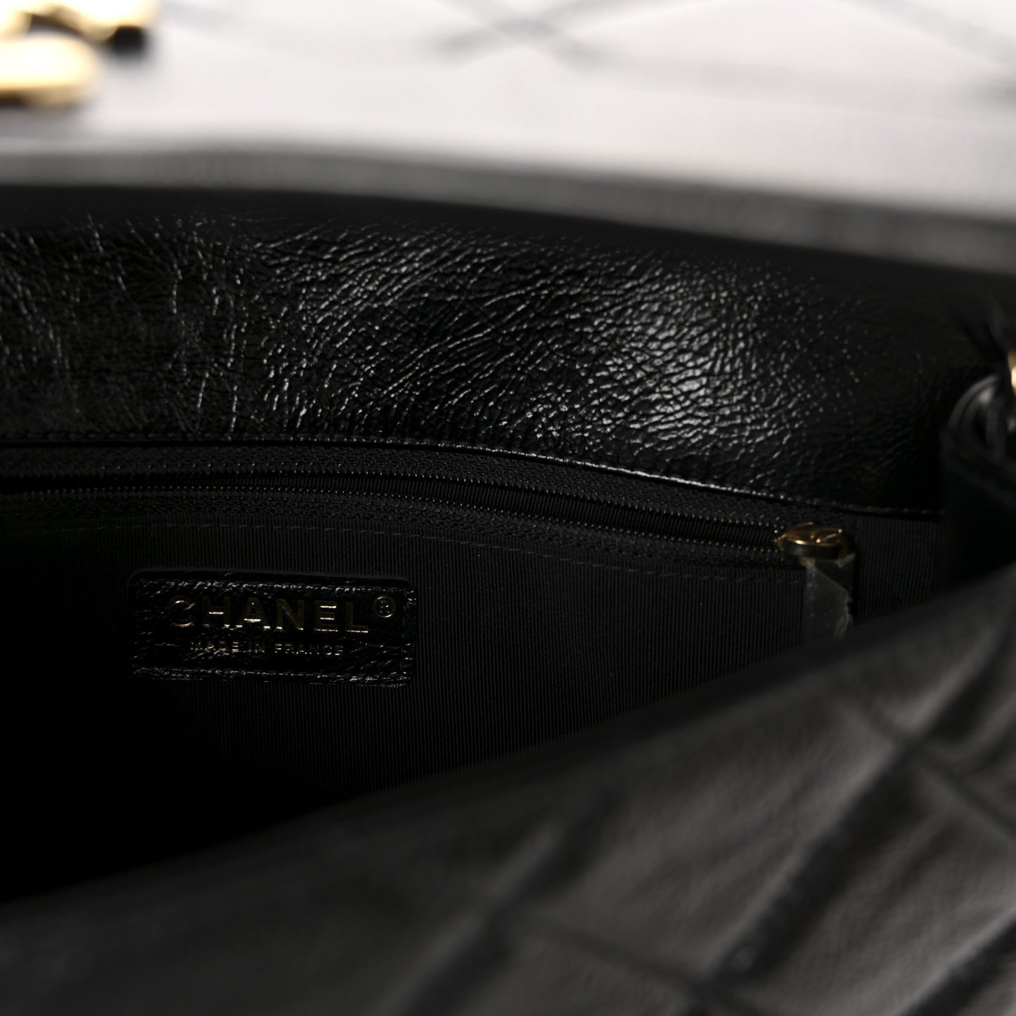 Crumpled Glazed Lambskin Quilted Small Flap Black