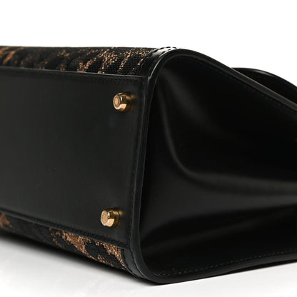 Dolce & Gabbana Calfskin Leopard Print Raffia Medium Sicily 58 Satchel Black Multicolor 6 of 12
