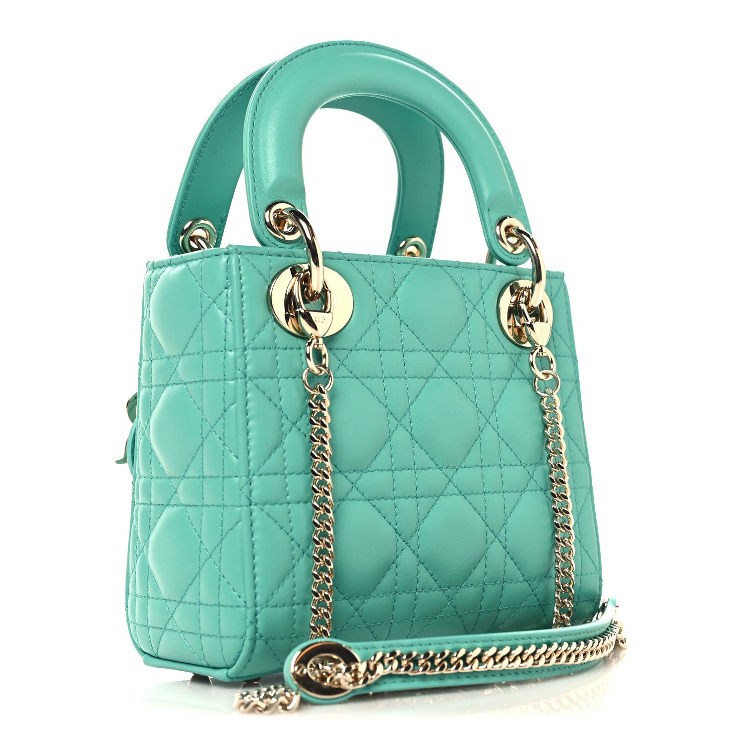 Christian Dior Lambskin Cannage Mini Lady Dior Cobalt Green 3 of 10