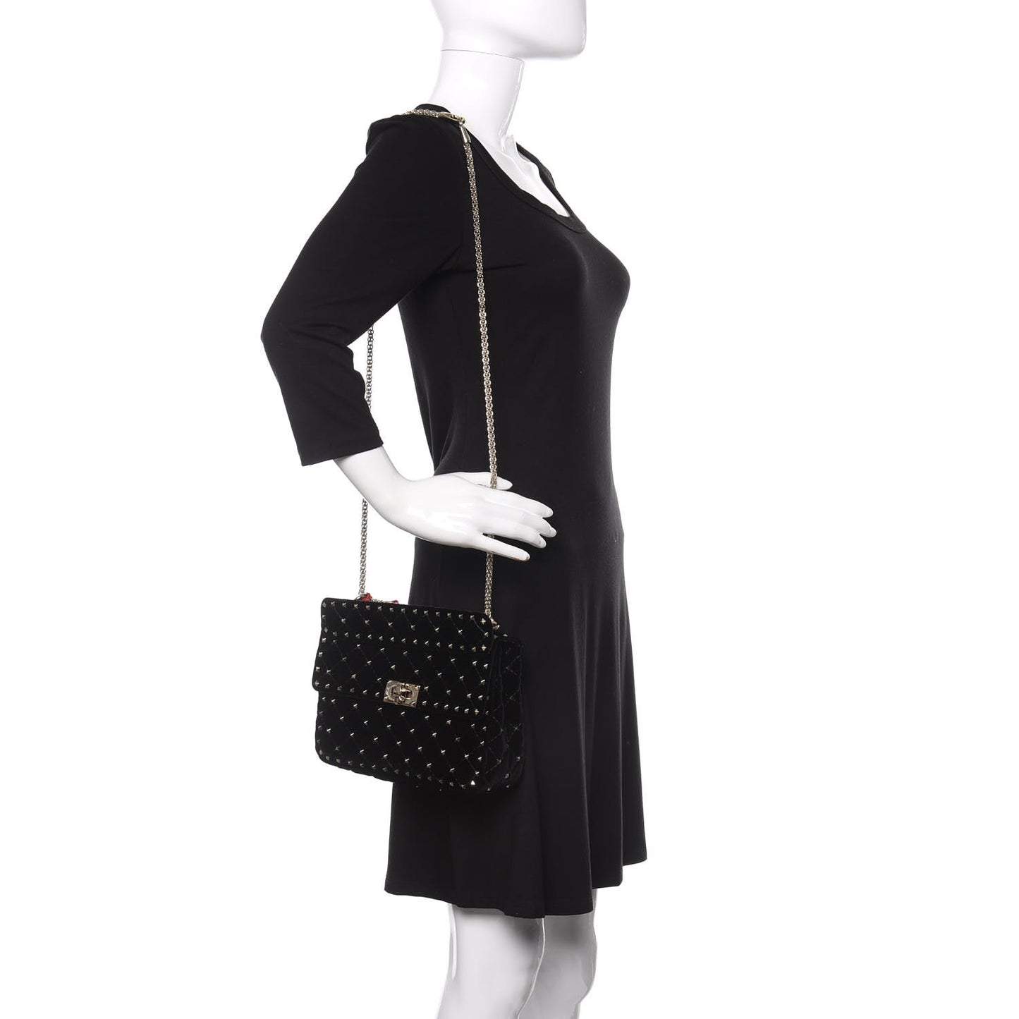 Velvet Medium Rockstud Spike Shoulder Bag Black
